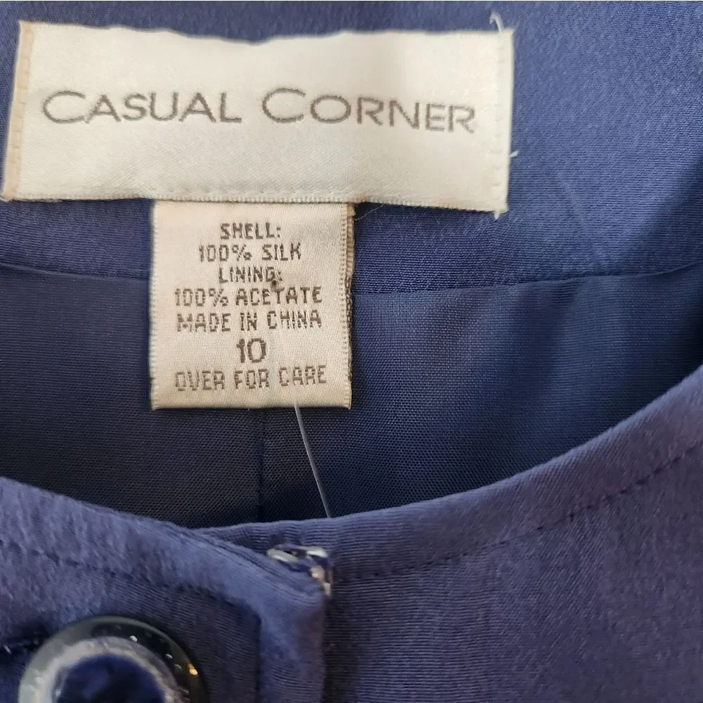 Casual Corner 10 BerryBlue 100% SILK Lined Lslv Buttons Up Women Blazer Cardigan
